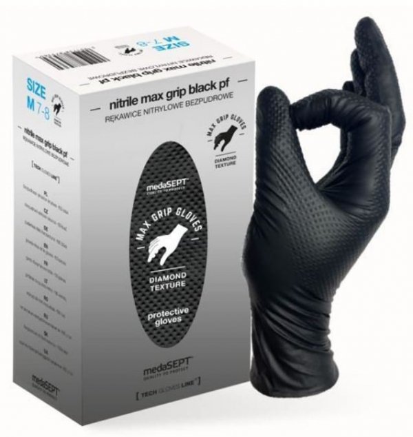 RĘKAWICE NITRYLOWE WZMACNIANE MAX GRIP CZARNE ROZ. XL (1 OP)