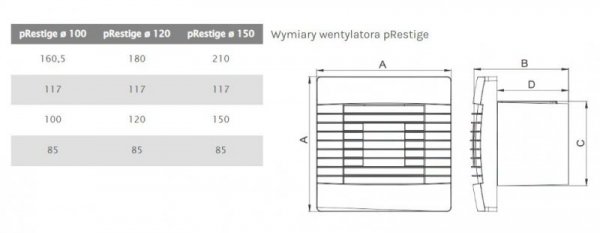 WENTYLATOR ŁAZIENKOWY PRESTIGE 120 ZG HS ŻALUZJA,CZUJ.WILGOT (1 SZT)