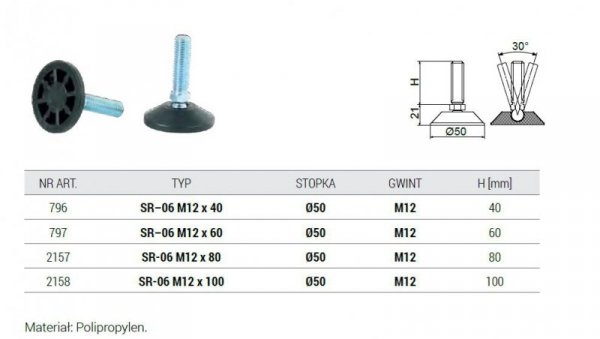 STOPKA REGULACYJNA PRZEGUBOWA SR 06 FI 50 M12*60 797 (1 SZT)