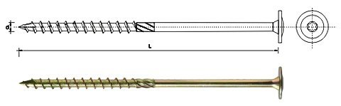 WKRĘT DO DREWNA Z KOŁNIERZEM NA TORX OCYNK ŻÓŁTY 8*340MM T40 (50 SZT)