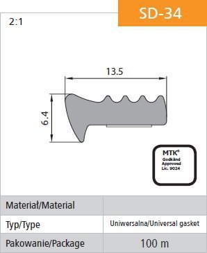 USZCZELKA SAMOPRZYLEPNA CZARNA SD-34/4-0 13.5*6.4MM MB (100 MB)