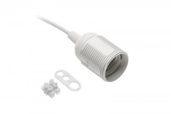 OPRAWKA E27 Z PRZEWODEM I KOSTKĄ 240V 60W, 2X0,75MM2 BIAŁA (1 SZT)