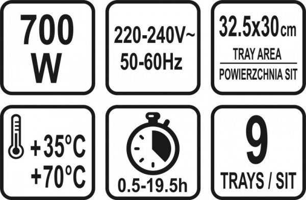 SUSZARKA SPOŻYWCZA, 9 SIT, 600-700W. (1 SZT)