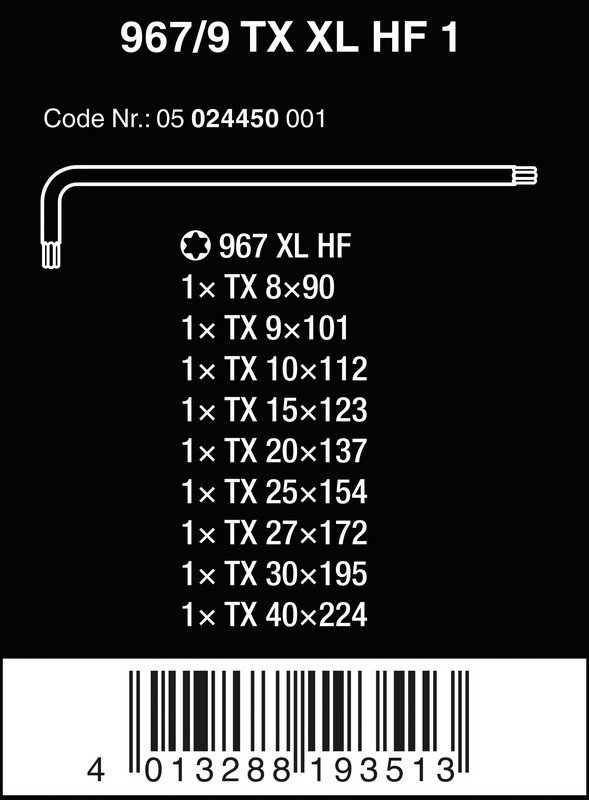 ZESTAW KLUCZY TRZPIENIOWYCH TORX, DŁUGICH, 9CZĘŚĆ (1 KPL)