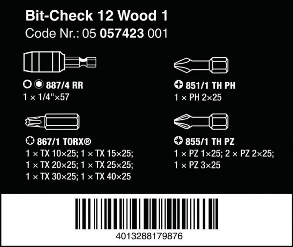 ZESTAW BITÓW BIT-CHECK 12 WOOD 1, 12CZ. (1 KPL)