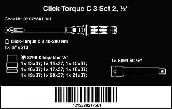 KLUCZ DYNAMOMETRYCZNY CLICK-TORQUE E C 3 SET 2, 40-200NM (1 SZT)