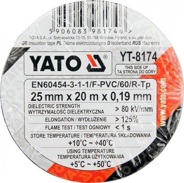 TAŚMA ELEKTROIZOLACYJNA CZARNA 25MM*20M (1 SZT)