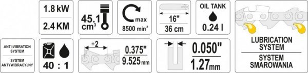 PILARKA SPALINOWA 2.45KM 36CM 0,375&#039;&#039; (1 SZT)