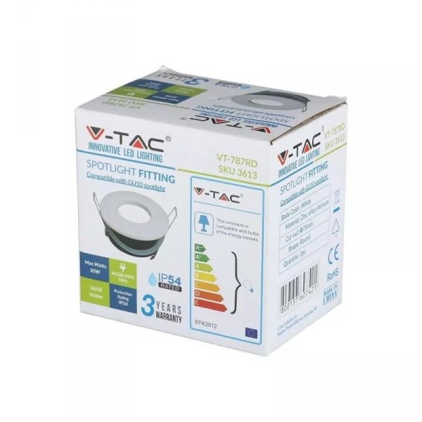 Oczko V-TAC Aluminiowe Odlew Szczelne z szybą IP54 GU10 Okrągłe fi84 Białe VT-787RD-WH