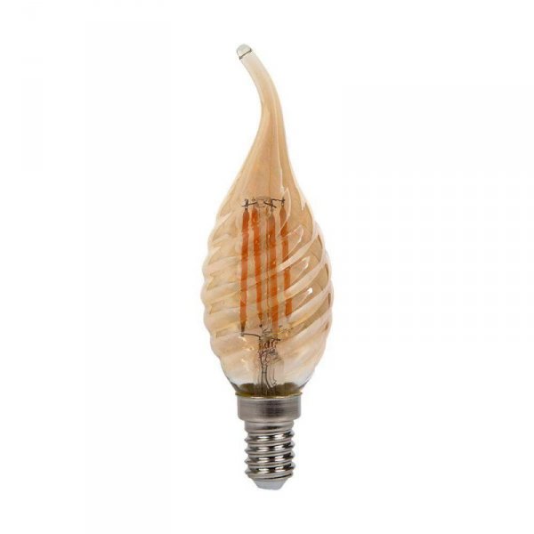 Żarówka LED V-TAC 4W Filament E14 Świeczka Bursztyn Płomyk Twist VT-1947 2200K 350lm