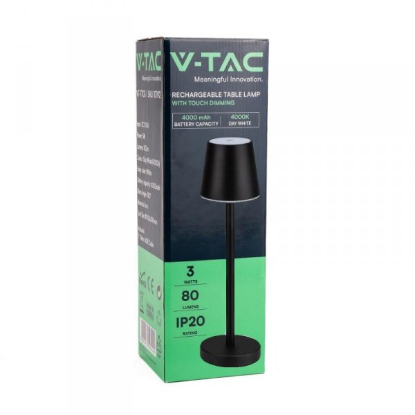 Lampka Biurkowa Nocna V-TAC 3W LED Ładowanie Ściemnianie Czarna VT-7703 4000K 70lm