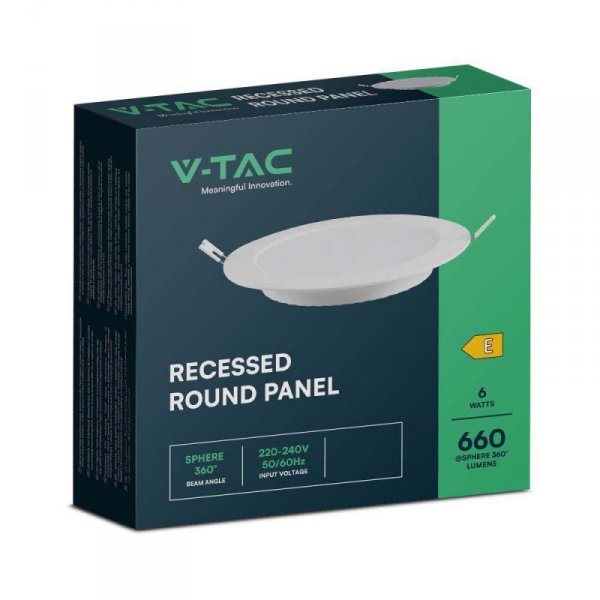 Panel LED V-TAC Wpuszczany Premium Downlight 6W Okrągły fi120 VT-61006 3000K 660lm