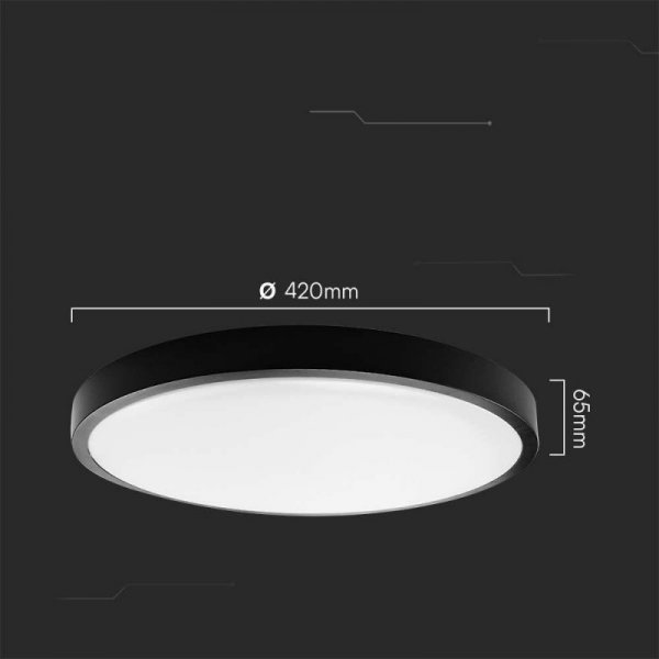 Plafon V-TAC 36W LED Okrągły 42cm Natynkowy Pilot Czujnik Ruchu IP44 Czarny VT-8630S 4000K 3820lm