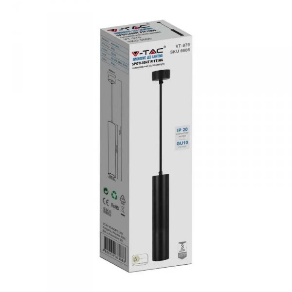 Oprawa Zwieszana V-TAC GU10 GU10 Czarny 55x300mm VT-976-300 3 Lata Gwarancji