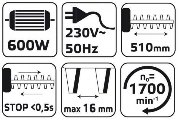 Nożyce do żywopłotu 600W, szerokość cięcia 450 mm