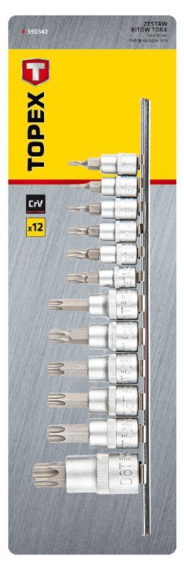 Bity Torx na nasadce 1/4, 3/8, 1/2&quot;, zestaw 12 szt.