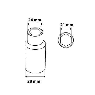 Nasadka sześciokątna 3/8&quot; długa, 21 mm