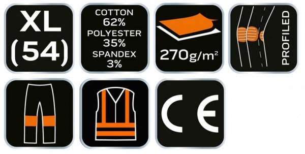 Spodnie robocze PREMIUM, 62% bawełna, 35% poliester, 3% elastan, rozmiar XL