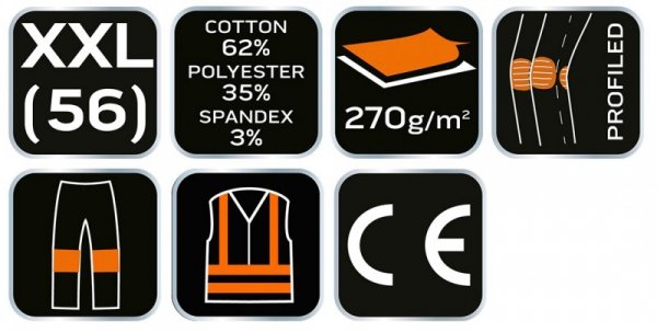 Spodnie robocze PREMIUM, 62% bawełna, 35% poliester, 3% elastan, rozmiar XXL
