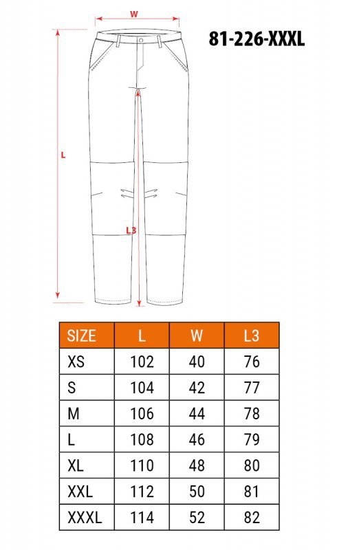 Spodnie robocze PREMIUM, 62% bawełna, 35% poliester, 3% elastan, rozmiar XXXL
