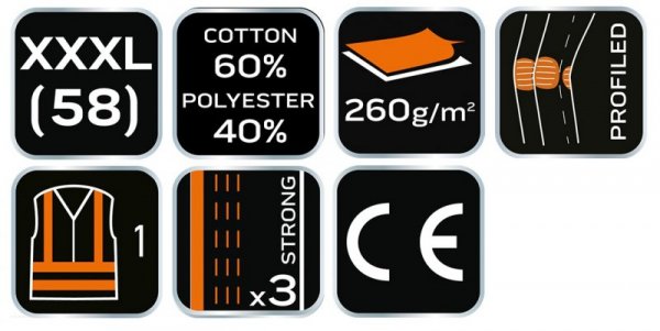 Spodnie ostrzegawcze 40% poliester, 60% bawełna, 260 gsm, rozmiar XXXL