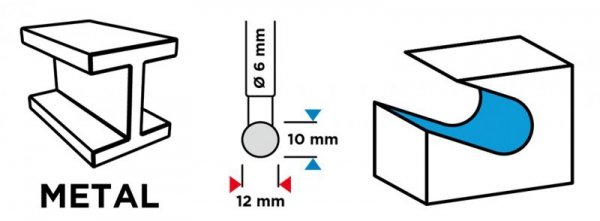 Frez do metalu HM, typ D (kulisty), 12 x 10 mm, trzpień 6 x 45 mm