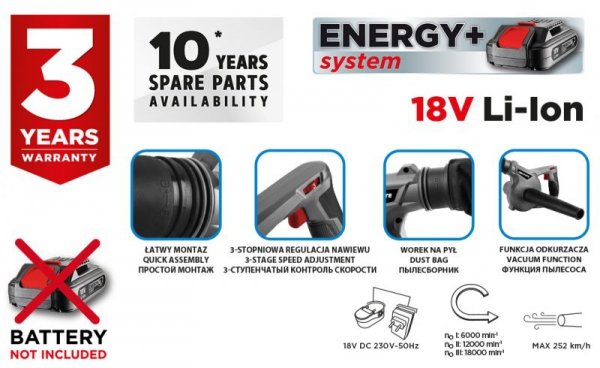 Mała dmuchawa ogrodowo-warsztatowa Energy+ 18V bez akumulatora