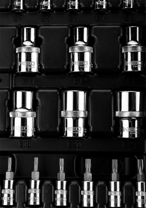 Klucze nasadowe 1/4&quot;, 1/2&quot;, zestaw 110 szt., CrV