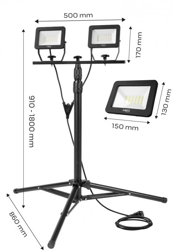 Reflektor podwójny 2x30W SMD LED 5400lm na statywie 1.8m