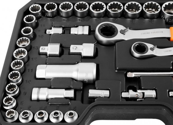 Zestaw nasadek przelotowych 1/4&quot;,  3/8&quot;, 46 szt., CrV