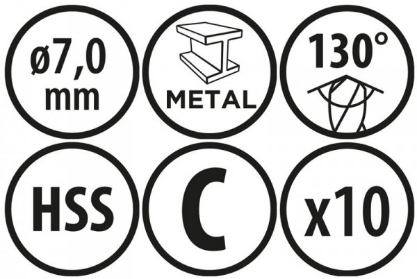 Wiertła do metalu Baildon BASIC DIN 338 RN NWKa 7 mm, HSS (S), 109-69 mm, wielokrotność 10