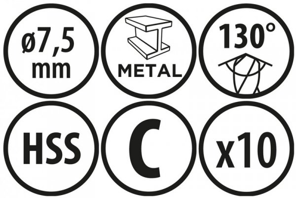 Wiertła do metalu Baildon BASIC DIN 338 RN NWKa 7,5 mm, HSS (S), 109-69 mm, wielokrotność 10