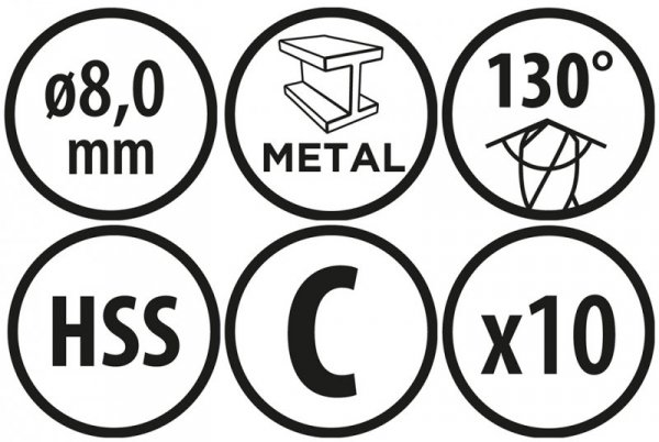 Wiertła do metalu Baildon BASIC DIN 338 RN NWKa 8 mm, HSS (S), 117-75 mm, wielokrotność 10