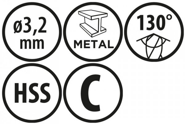 Wiertła do metalu Baildon BASIC DIN 340 RN NWKb 3,2 mm, HSS (S), 106-69 mm, wielokrotność 10