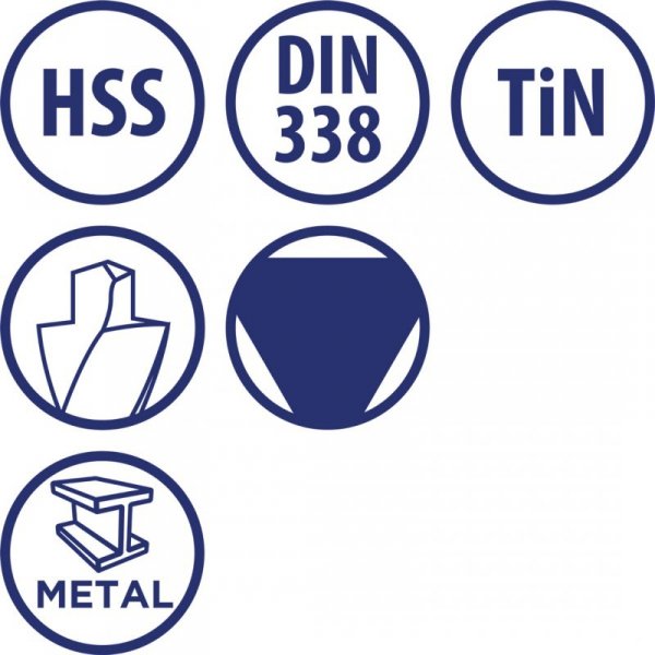 Wiertło do metalu Baildon DIN 338 RN 8 mm, HSS TiN (S), 117-75 mm (chwyt 3-płaszczyznowy)