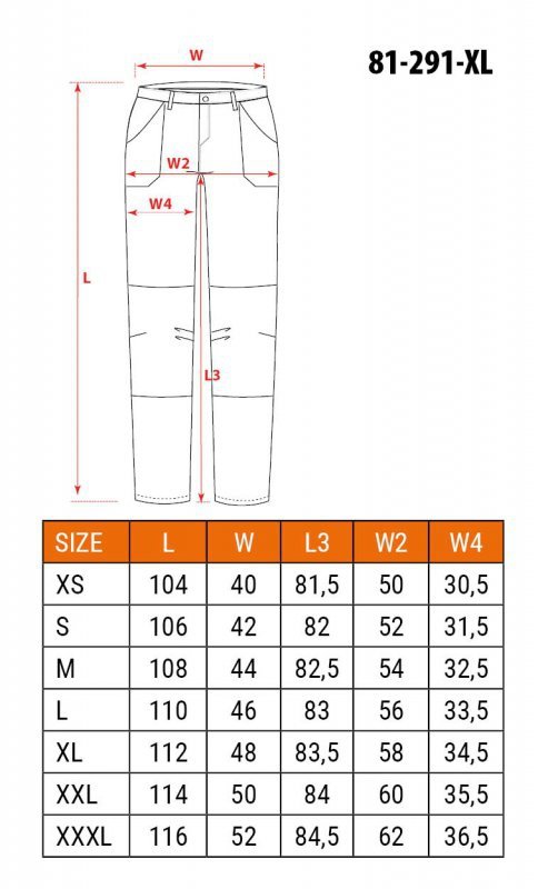 Spodnie robocze OUTDOOR, 4 way stretch, musztardowe, rozmiar XL