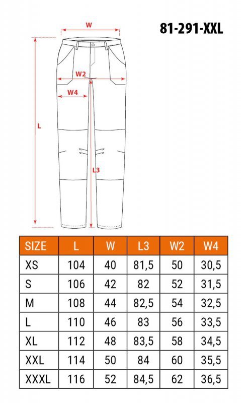 Spodnie robocze OUTDOOR, 4 way stretch, musztardowe, rozmiar XXL