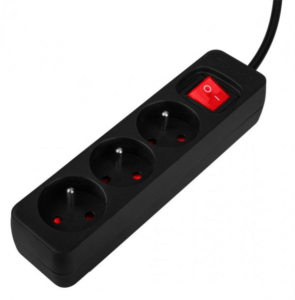 Przedłużacz listwowy 3m, 3x1.5mm2, 3G, czarny, ON/OFF