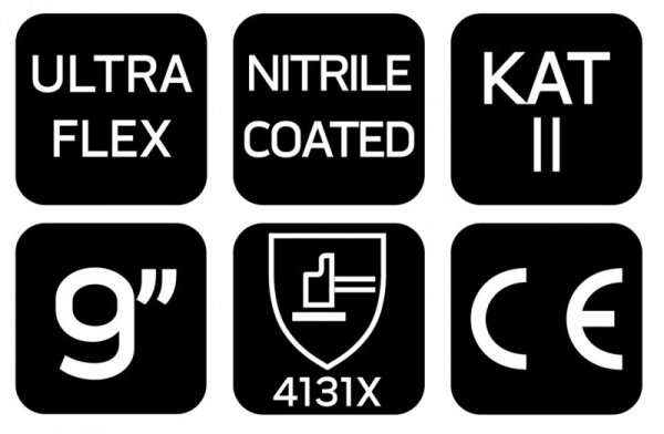 Rękawice robocze ultraflex, nylon-spandex, pokrytcie polimetrowo-nitrylowe (foam), 4131X, rozmiar 9