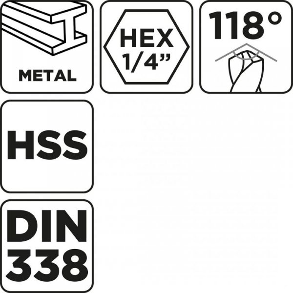 Wiertła do metalu HSS, DIN 338, 2 mm, 3 szt.