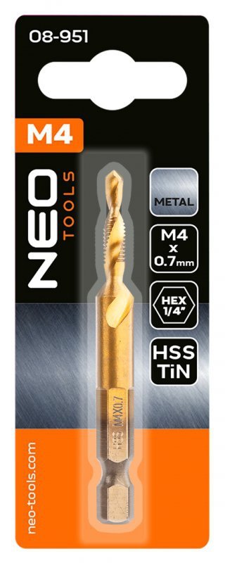 Wiertło gwintujące HSS TiN, M4x0,7 mm, Hex
