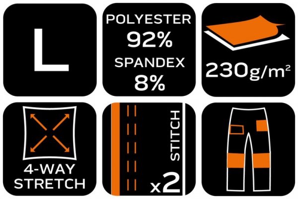 Spodnie robocze Mix&Match, 4 way stretch, granatowo-zielone, rozmiar L