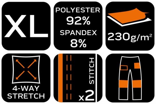 Spodnie robocze Mix&Match, 4 way stretch, granatowo-zielone, rozmiar XL