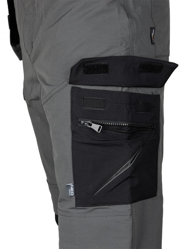 Spodnie robocze Mix&Match, 4 way stretch, z kaburami, Cordura, szaro-czarne, rozmiar XS