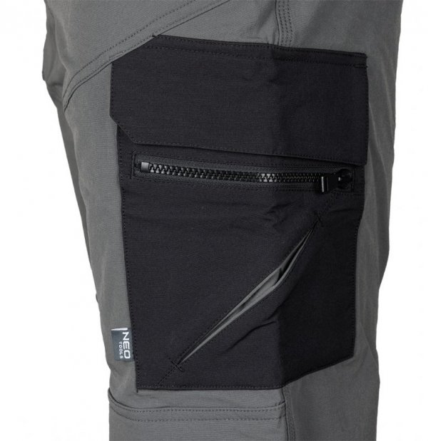Spodnie robocze Mix&Match, 4 way stretch, z kaburami, Cordura, szaro-czarne, rozmiar XL