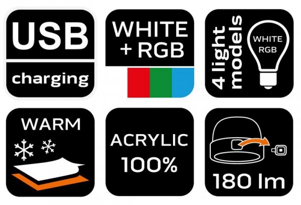 Czapka z latarka LED RGB, grafitowa