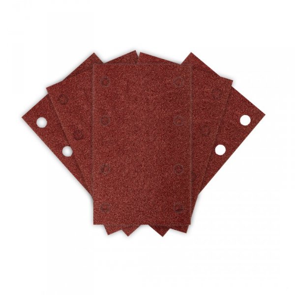 Papiery ścierne na rzep, prostokąt  80 x 130 mm, P80, 5 szt., z 8 otworami do 04-623