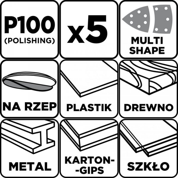 Papiery ścierne na rzep, żelazko 102 x 152 mm, P100, 5 szt., z 11 otworami (3 szt.)