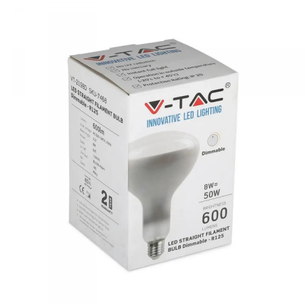 Żarówka LED V-TAC 8W Filament E27 R125 Ściemnialna VT-2198D 2700K 600lm
