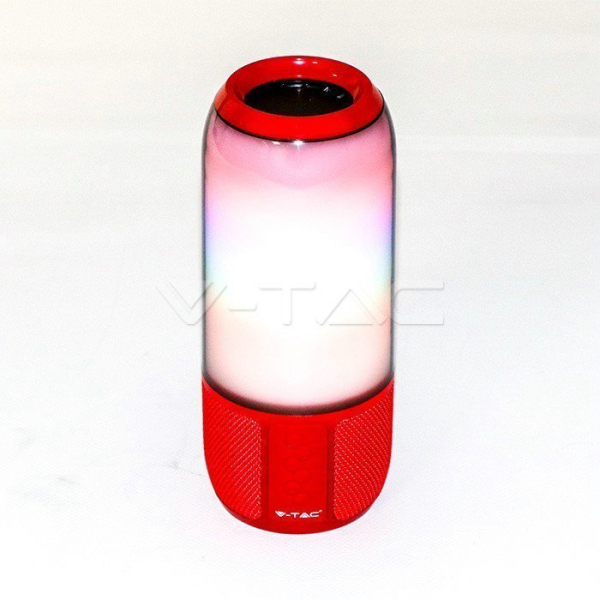 Bezprzewodowy inteligentny głośnik LED V-TAC z technologią Bluetooth 2x3W USB Micro SD Czerwony VT-7456